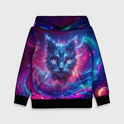 Толстовка-худи детская Морда космического кота - неоновое свечение, цвет: 3D-черный