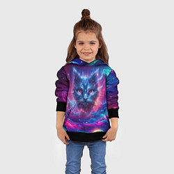 Толстовка-худи детская Морда космического кота - неоновое свечение, цвет: 3D-черный — фото 2
