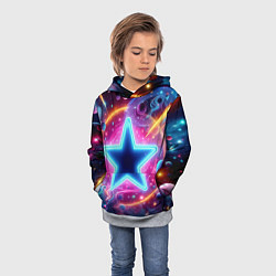 Толстовка-худи детская Звезда в неоновом космосе - нейроарт, цвет: 3D-меланж — фото 2