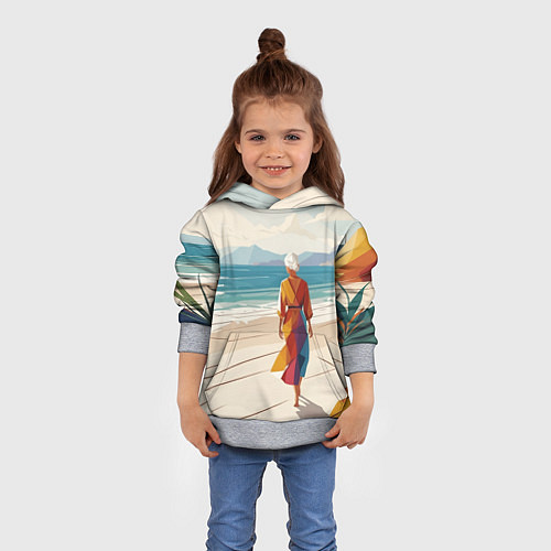 Детская толстовка Летний пейзаж с женщиной на пляже / 3D-Меланж – фото 4
