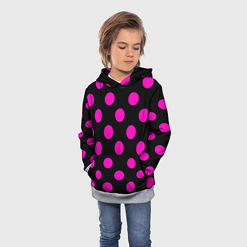Детская толстовка Эмо эстетика - черно розовый горох / 3D-Меланж – фото 3