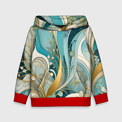Толстовка-худи детская Бирюзовый с белым растительный узор в мягких тонах, цвет: 3D-красный