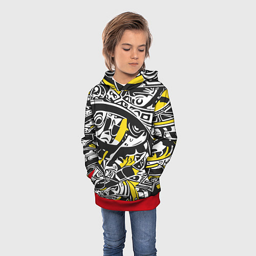 Детская толстовка Черно-желтый орнамент / 3D-Красный – фото 3