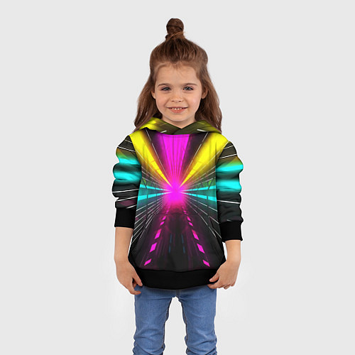 Детская толстовка Неоновые лучи текстура / 3D-Черный – фото 4