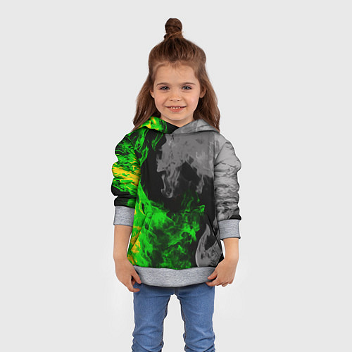 Детская толстовка Зелёный и чёрный огонь / 3D-Меланж – фото 4