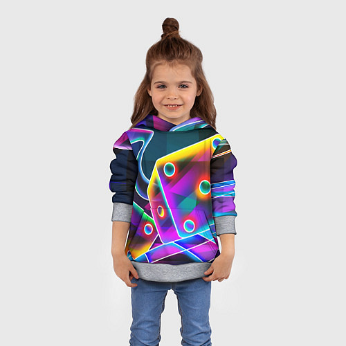 Детская толстовка Неоновая геометрия текстура / 3D-Меланж – фото 4