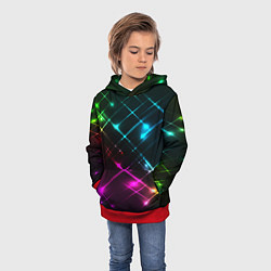 Толстовка-худи детская Неоновый свет абстракция, цвет: 3D-красный — фото 2