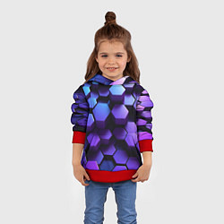 Толстовка-худи детская Абстрактные трехмерные фиолетовые гексагоны, цвет: 3D-красный — фото 2