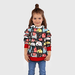 Толстовка-худи детская Цветные слонята паттерн, цвет: 3D-красный — фото 2