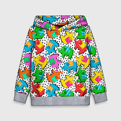 Толстовка-худи детская Нашивки слоники паттерн, цвет: 3D-меланж