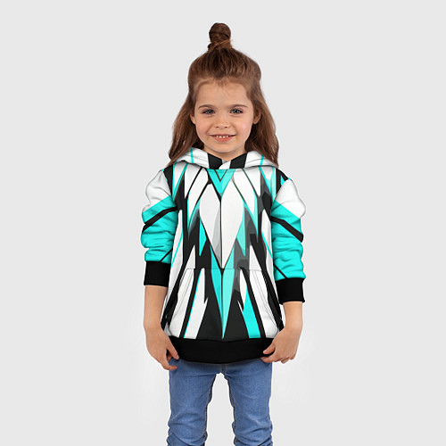 Детская толстовка Агрессивные чёрно-голубые полосы на белом фоне / 3D-Черный – фото 4