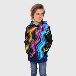 Толстовка-худи детская Неоновые полосы - нейроарт, цвет: 3D-синий — фото 2
