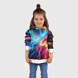 Толстовка-худи детская Разряд неоновых молний - нейроарт, цвет: 3D-белый — фото 2