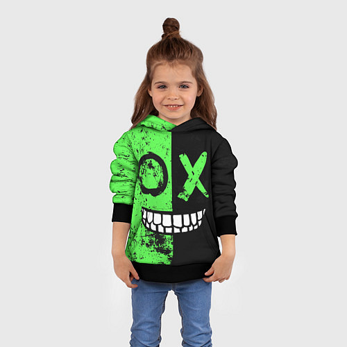Детская толстовка Кислотный злобный смайлик / 3D-Черный – фото 4