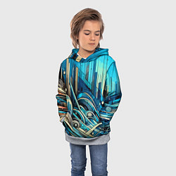 Толстовка-худи детская Абстрактный урбанистический пейзаж - нейроарт, цвет: 3D-меланж — фото 2