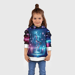 Толстовка-худи детская Танец неоновой кибер девушки - нейроарт, цвет: 3D-белый — фото 2