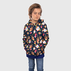 Толстовка-худи детская Новогодний детский паттерн с животными, цвет: 3D-синий — фото 2