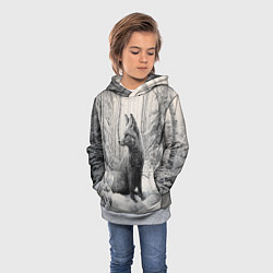 Толстовка-худи детская Серый лис в зимнем лесу, цвет: 3D-меланж — фото 2
