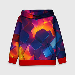Толстовка-худи детская Неоновая геометрическая текстура, цвет: 3D-красный