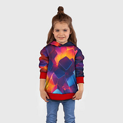 Толстовка-худи детская Неоновая геометрическая текстура, цвет: 3D-красный — фото 2