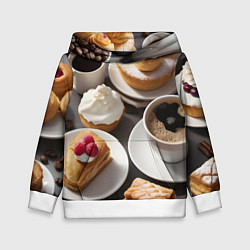 Толстовка-худи детская Кофе и пирожные, цвет: 3D-белый