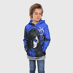 Толстовка-худи детская Девушка в стиле аниме в куртке на голубом фоне, цвет: 3D-меланж — фото 2