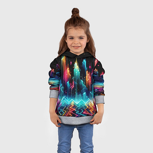 Детская толстовка Neon fantastic metropolis - vaporwave / 3D-Меланж – фото 4