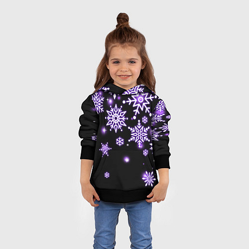 Детская толстовка Снежинки в неоне / 3D-Черный – фото 4