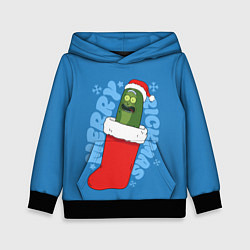 Толстовка-худи детская Новогодний Рик огурчик - Merry Rickmas, цвет: 3D-черный
