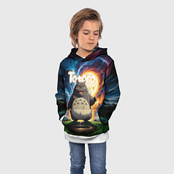 Толстовка-худи детская Тоторо на фоне огненной луны, цвет: 3D-белый — фото 2