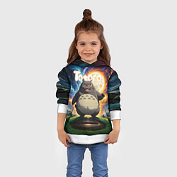 Толстовка-худи детская Тоторо на фоне огненной луны, цвет: 3D-белый — фото 2