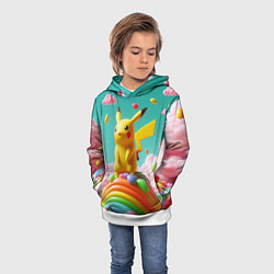 Толстовка-худи детская Пикачу на сладкой планете - нейроарт, цвет: 3D-белый — фото 2