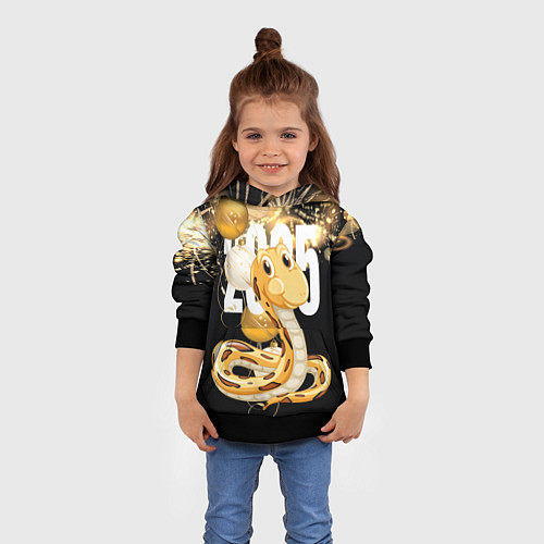 Детская толстовка 2025 год - змея и новогодний салют / 3D-Черный – фото 4