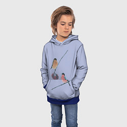 Толстовка-худи детская Снегири на ветке, цвет: 3D-синий — фото 2