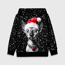 Толстовка-худи детская Сфинкс в шапке Санты, цвет: 3D-черный