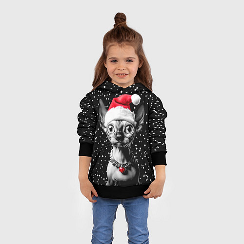 Детская толстовка Сфинкс в шапке Санты / 3D-Черный – фото 4