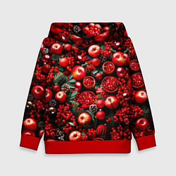 Толстовка-худи детская Рождественские ягоды и фрукты, цвет: 3D-красный