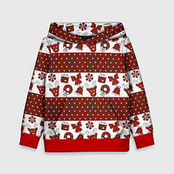 Толстовка-худи детская Новогодний паттерн, цвет: 3D-красный