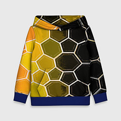 Толстовка-худи детская Белые шестиугольники на чёрно-жёлтом фоне, цвет: 3D-синий