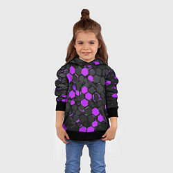Толстовка-худи детская Фиолетово-серые шестиугольники на чёрном фоне, цвет: 3D-черный — фото 2