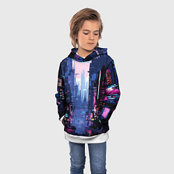 Толстовка-худи детская Киберпанк город розовый, цвет: 3D-белый — фото 2