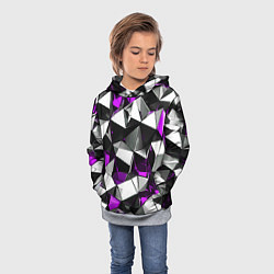 Толстовка-худи детская Фиолетово-белые рельефные треугольники на чёрном ф, цвет: 3D-меланж — фото 2