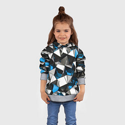 Толстовка-худи детская Сине-белые рельефные треугольники на чёрном фоне, цвет: 3D-меланж — фото 2