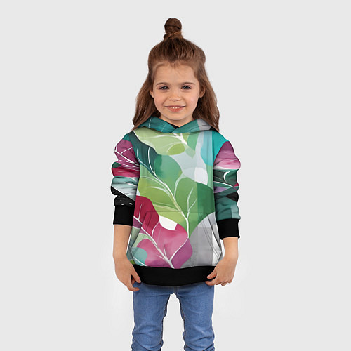 Детская толстовка Акварельные листья и полоски / 3D-Черный – фото 4