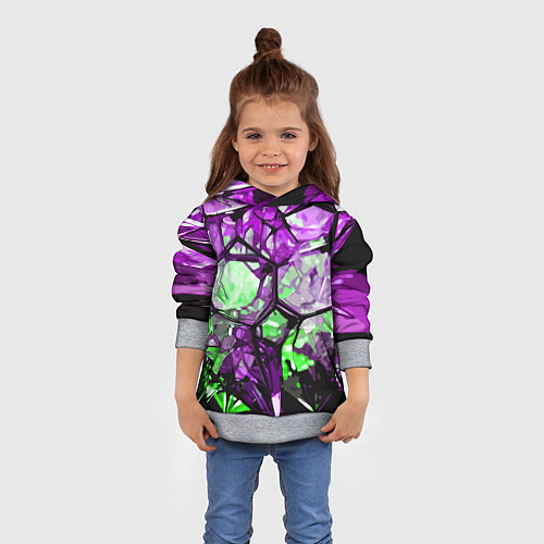 Детская толстовка Чёрно-зелёная абстракция на фиолетовом фоне / 3D-Меланж – фото 4