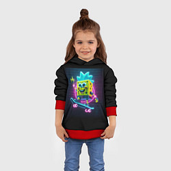 Толстовка-худи детская Sponge Bob on a skateboard - ai art fantasy, цвет: 3D-красный — фото 2