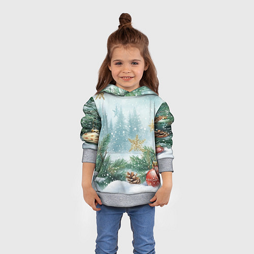 Детская толстовка Золотые снежинки - новогодний фон / 3D-Меланж – фото 4