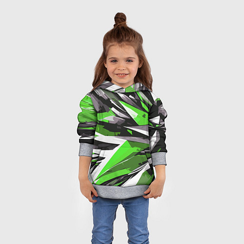 Детская толстовка Чёрно-зелёная-белая абстракция / 3D-Меланж – фото 4
