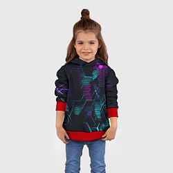 Толстовка-худи детская Розово-голубые точки и линии на чёрном фоне, цвет: 3D-красный — фото 2