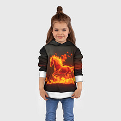 Толстовка-худи детская Огненная лошадь на темном фоне, цвет: 3D-белый — фото 2
